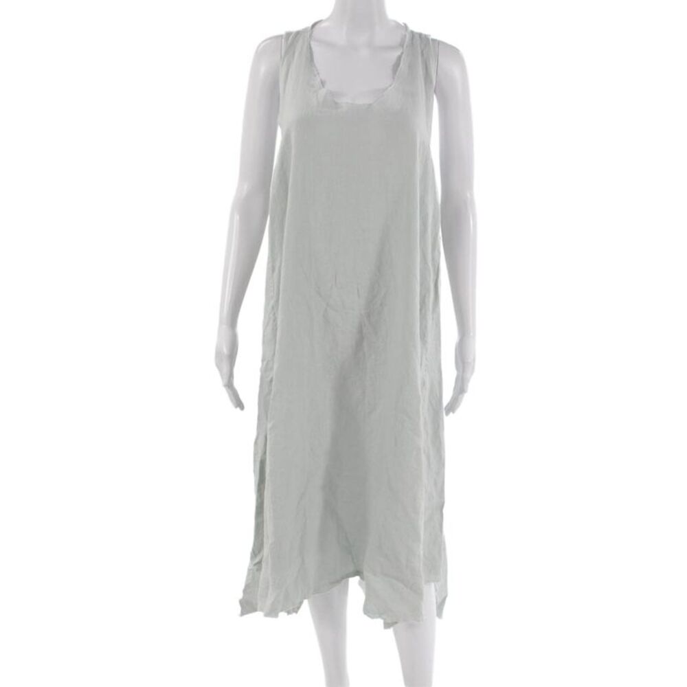 Diane Ness Women Shift Tank Dress Gray Linen Blend Sleeveless Midi Size M